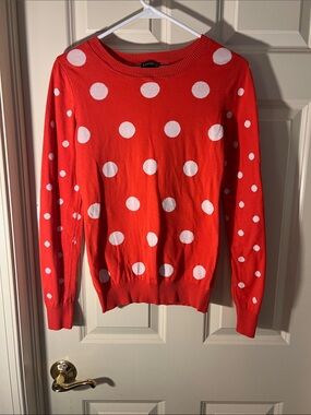 Express Red Crewneck Sweater with White Polka Dots